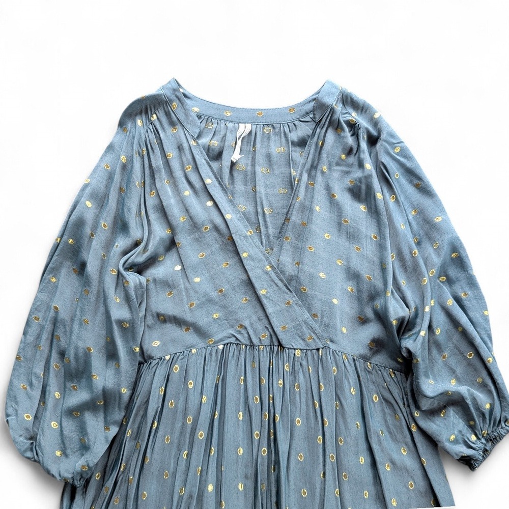 Anthropologie Stormy Blue‎ Tiered Maxi Dress Metallic Dot Napoli Size M - Picture 9 of 15